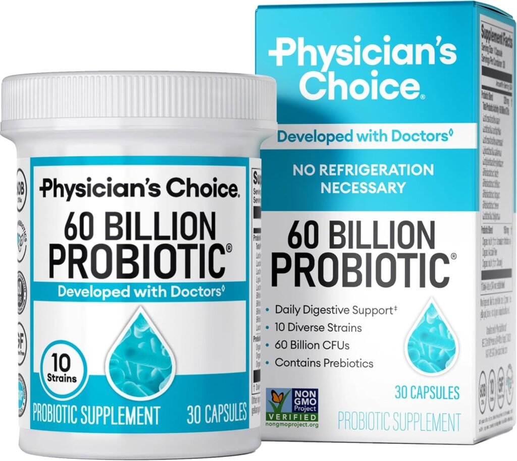 Physicians Choice Probiotics 60 Billion CFU - 10 Strains + Organic Prebiotics - Immune, Digestive  Gut Health - Supports Occasional Constipation, Diarrhea, Gas  Bloating - for Women  Men - 30ct
