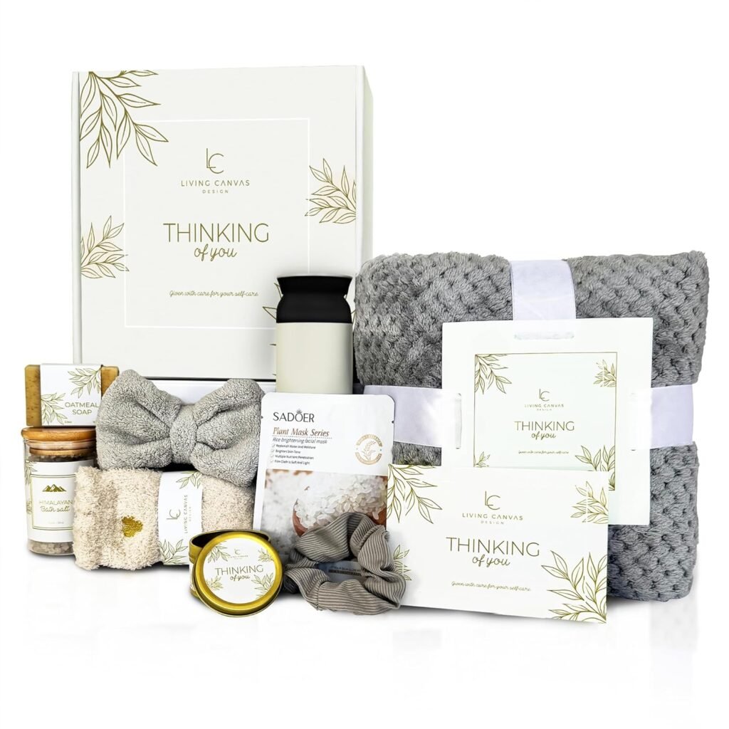 Self Care Gifts for Women 11 Piece, Womens Get Well Gifts for Mom Girlfriend Wife Daughter, Women’s Spa Gifts Baskets With Bath Salts, Oatmeal Soap, Blanket, Encouraging Inspirational Gift Basket, Whi