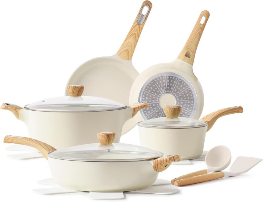 Sensarte ceramic cookware sets pots and pans set nonstick 14 piece induction cookware non toxic healthy non stick kitche