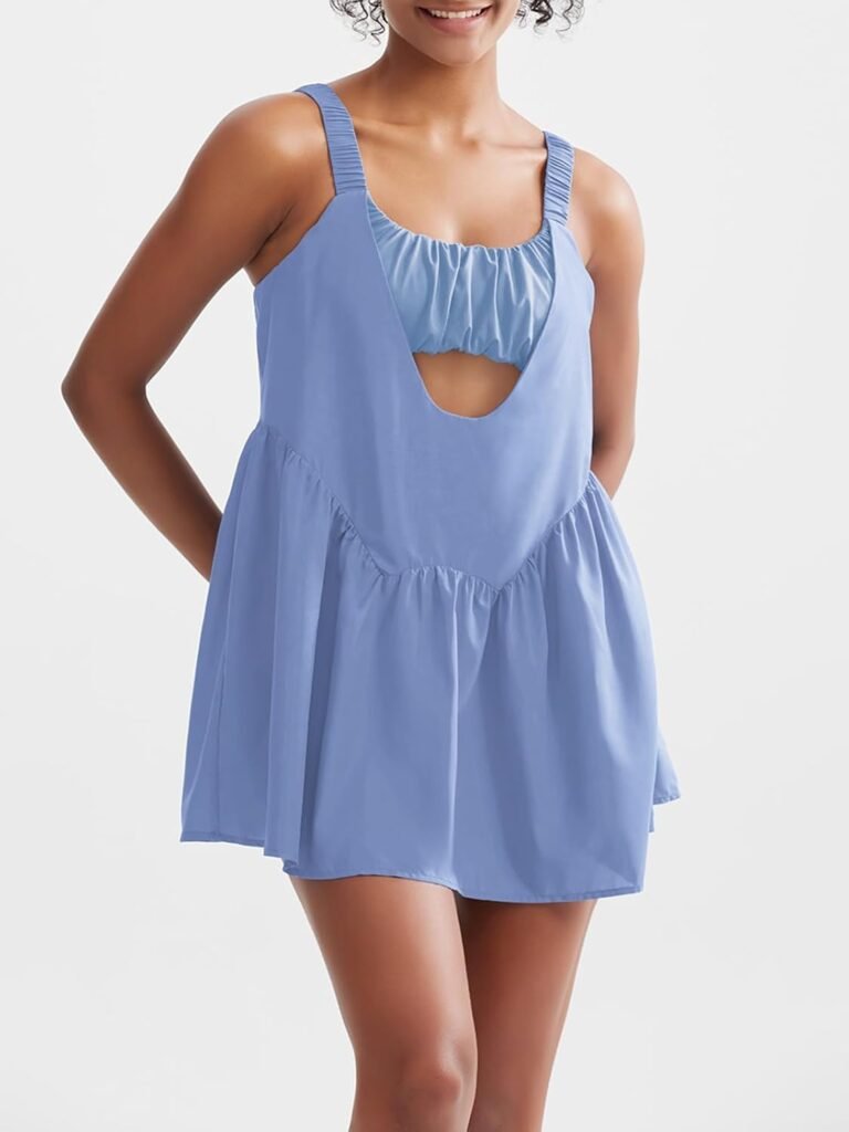 Sexyasasii Women Tennis Dress with Built in Shorts and Bra Sleeveless Casual Backless Golf Dress Athletic Dress with Pockets