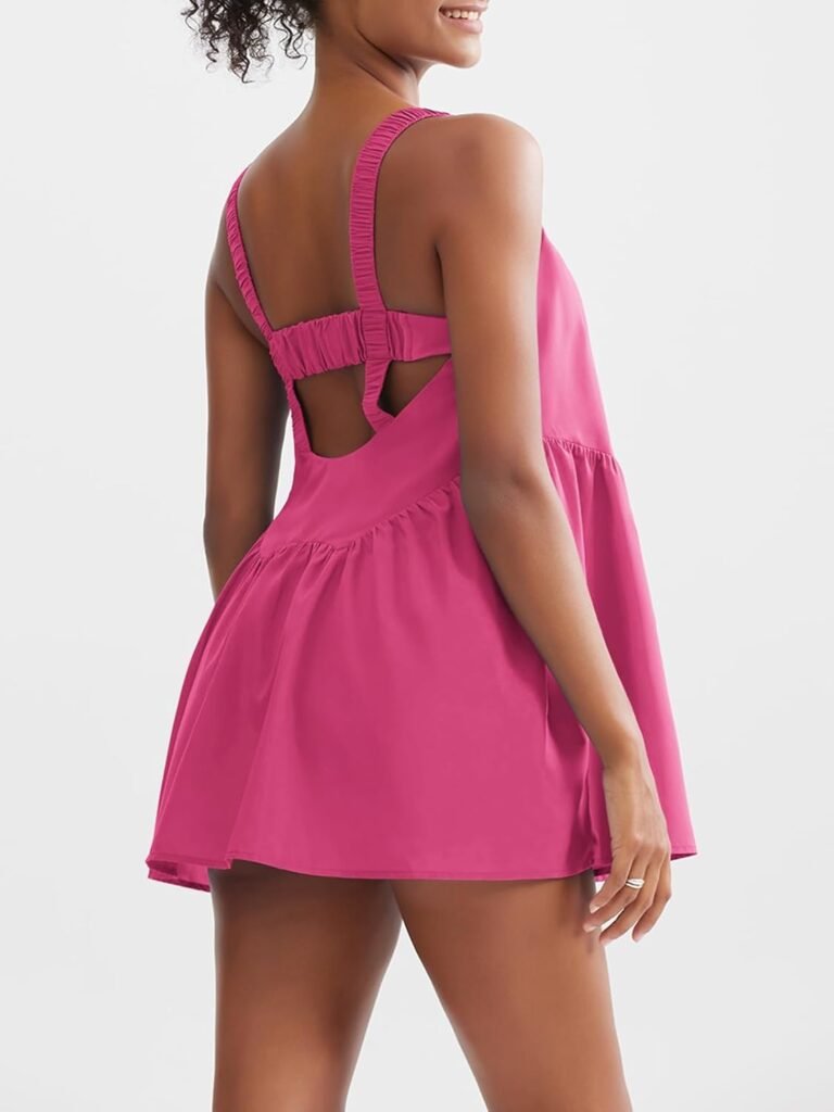 Sexyasasii Women Tennis Dress with Built in Shorts and Bra Sleeveless Casual Backless Golf Dress Athletic Dress with Pockets