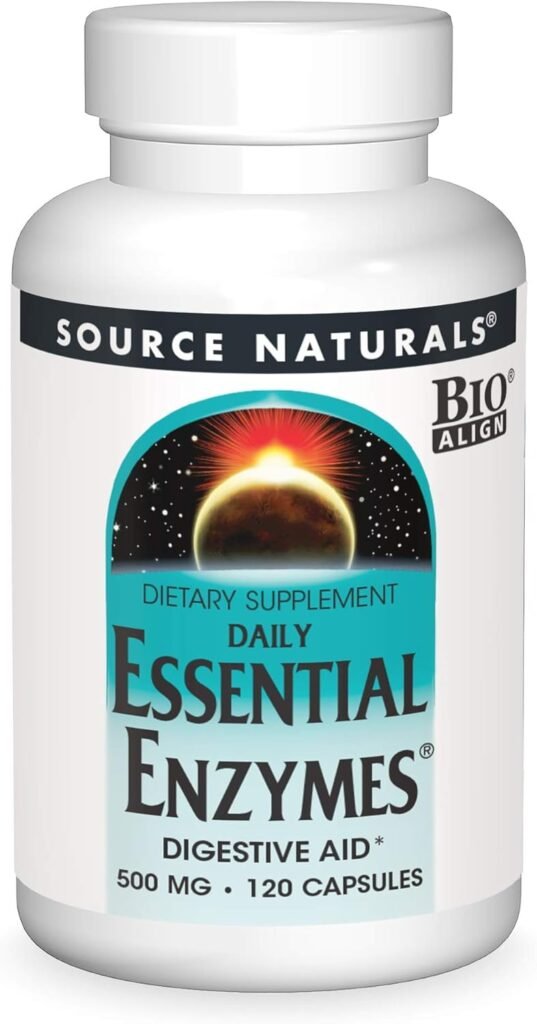 Source Naturals Essential Enzymes 500mg Bio-Aligned Multiple Supplement Herbal Defense for Digestion, Gas  Constipation Relief - Strong Immune System Support* - 120 Capsules