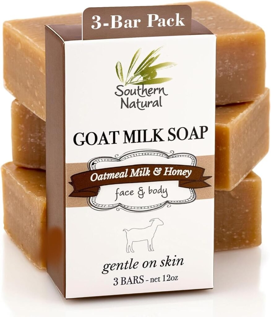 Southern Natural Goat Milk Soap Bar - Oatmeal Milk  Honey 3 Pack - For Dry Sensitive Skin. Natural, Handmade Soap For Men, Women, Kids, Face  Body