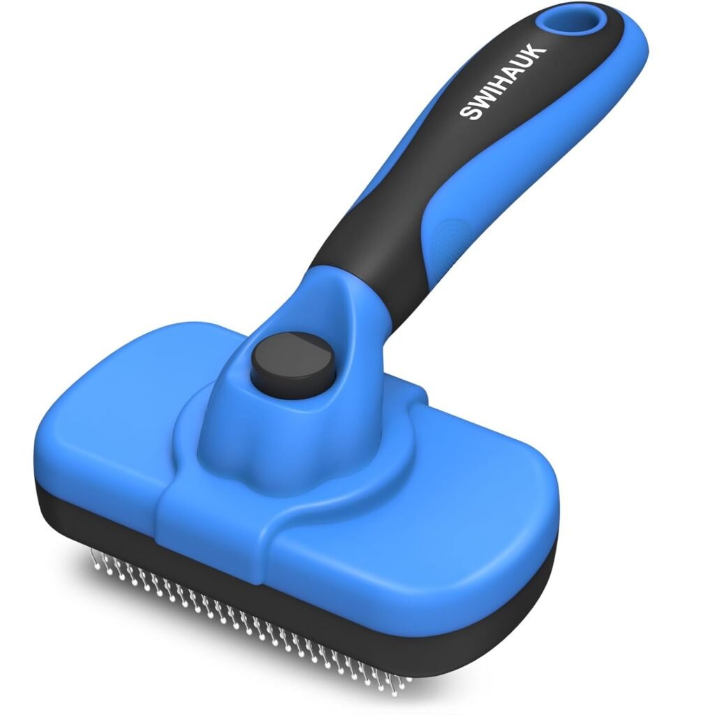 Swihauk Self Cleaning Slicker Brush - Skin Friendly Deshedding Grooming Tool for Dogs  Cats, Suitable for Shedding  Haired Pets, with Pet Supplies Accessories, Blue