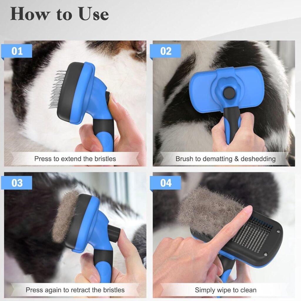 Swihauk Self Cleaning Slicker Brush - Skin Friendly Deshedding Grooming Tool for Dogs  Cats, Suitable for Shedding  Haired Pets, with Pet Supplies Accessories, Blue