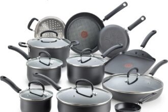 T fal ultimate hard anodized nonstick cookware set 17 piece dishwasher safe suitable for all stove tops excluding induct