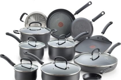 T fal ultimate hard anodized nonstick cookware set 17 piece dishwasher safe suitable for all stove tops excluding induct