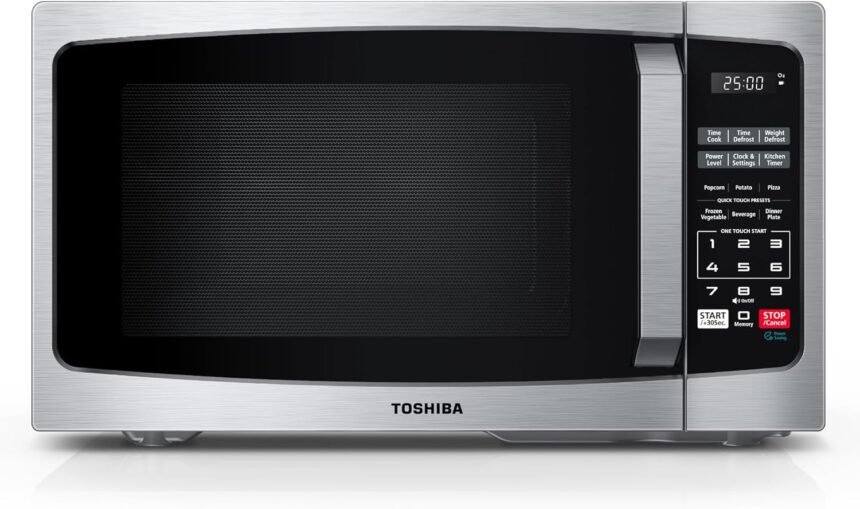Toshiba ml em09pass small microwave oven with 6 auto menus mute function child lock led lighting perfect for apartments