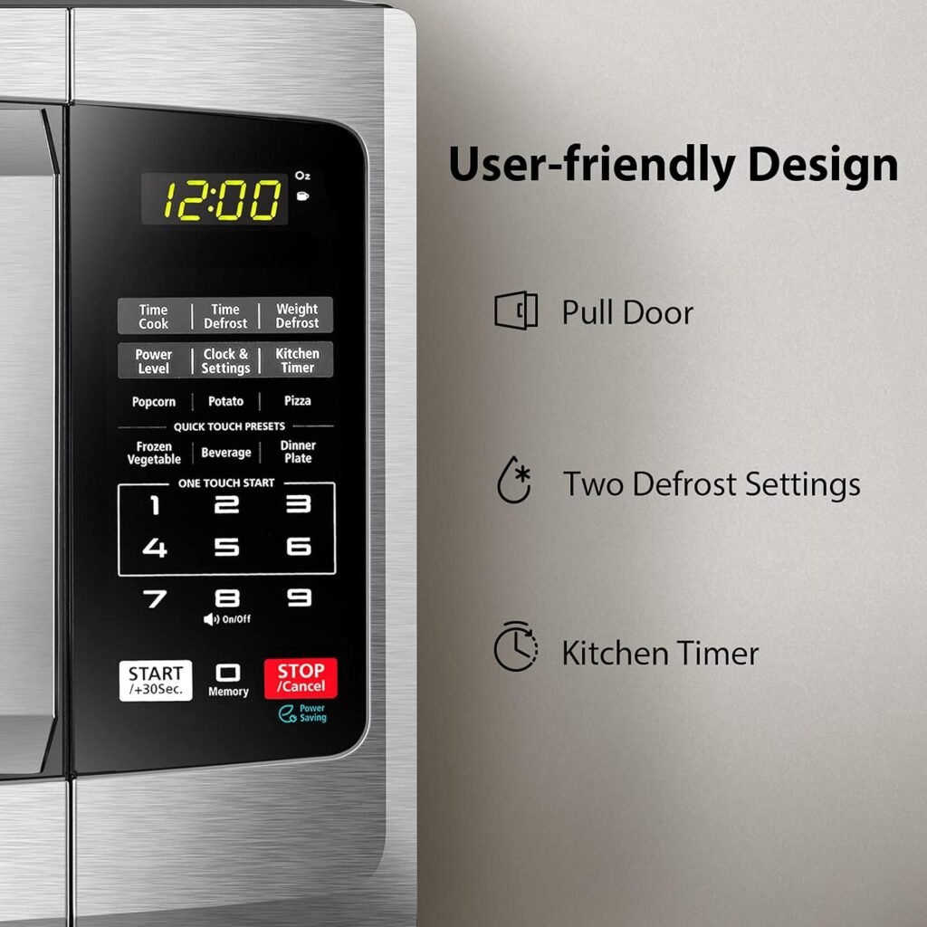 TOSHIBA ML-EM09PA(SS) Small Microwave Oven with 6 Auto Menus, Mute Function  Child Lock, LED Lighting, Perfect for Apartments  Dorms, 0.9 Cu Ft, 10.6 Inch Removable Turntable, 900W, Stainless Steel