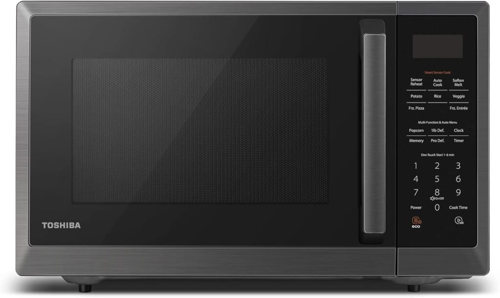TOSHIBA ML4-EM09PA(BS) Small Countertop Microwave Oven with 6 Auto Menus, Mute Function, Child Lock, Kitchen Essentials for Dorm, 0.9 Cu Ft, 10.6 Inch Removable Turntable, 900W, Black Stainless Steel