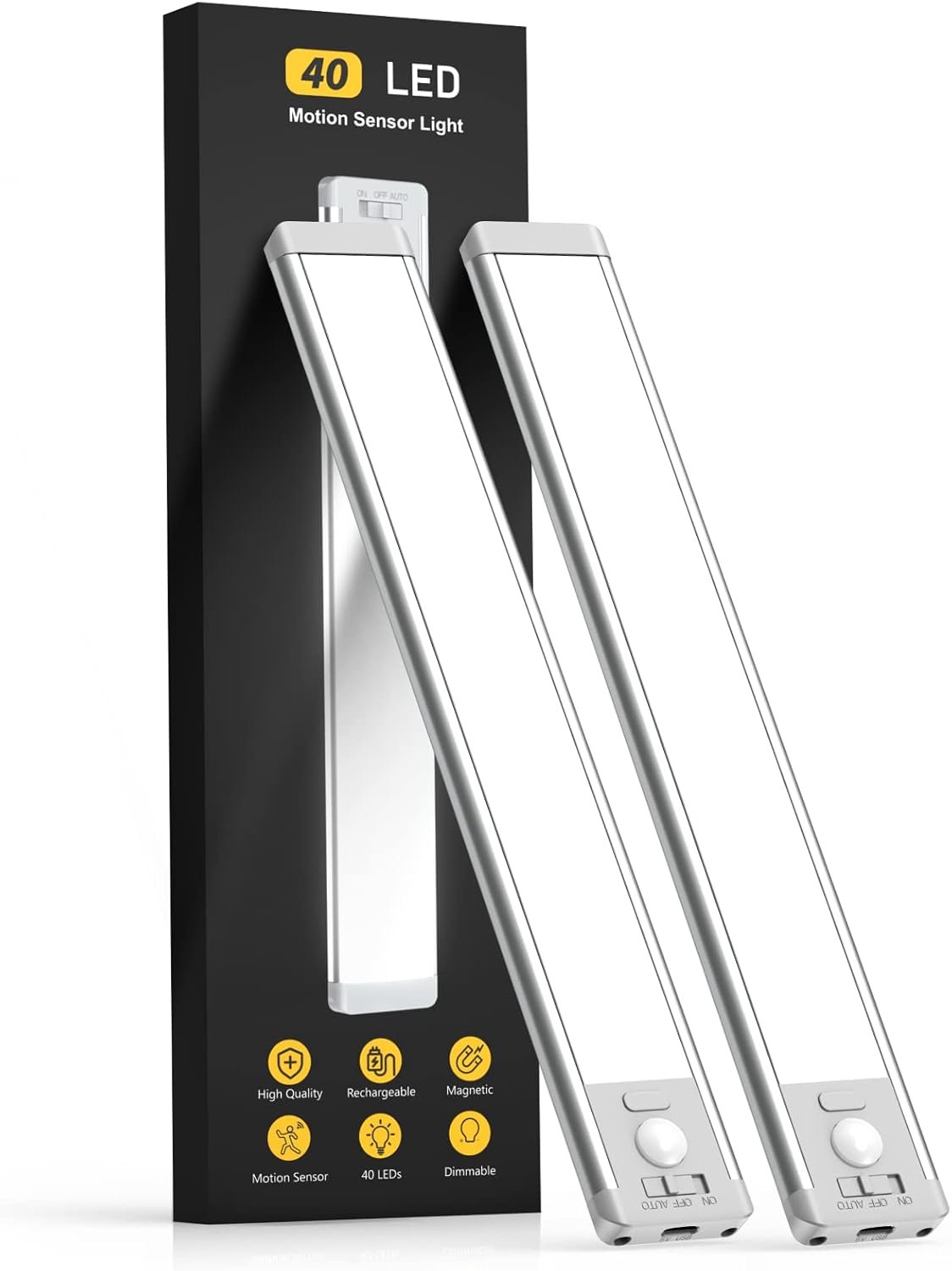 Under cabinet lights40 led rechargeable battery operated motion sensor light indoor 2 pack magnetic dimmable closet ligh