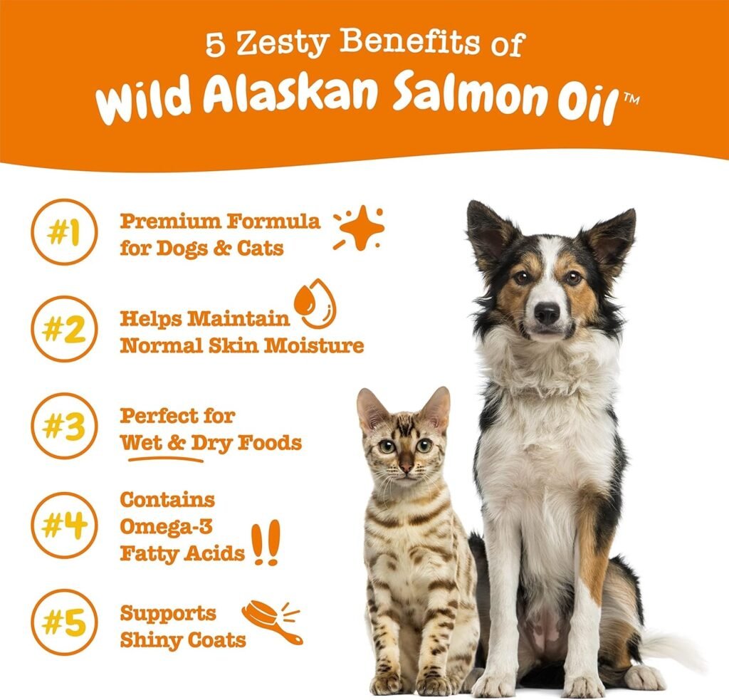 Zesty Paws Wild Alaskan Salmon Oil for Dogs and Cats- Skin and Coat Support, Omega 3 Supplement for Pets, 8.5oz