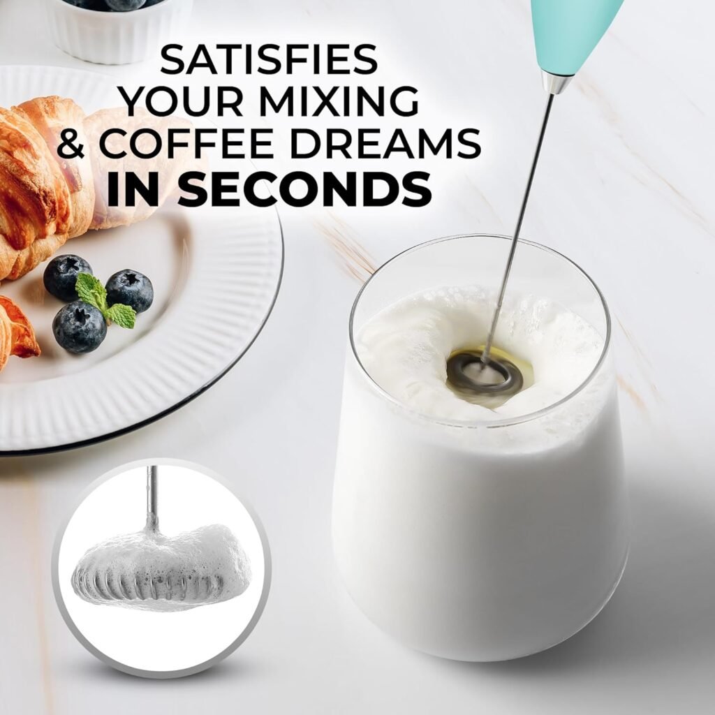 Zulay Kitchen Powerful Milk Frother Wand With 2 Duracell Batteries - Ultra Fast Handheld Drink Mixer - Electric Whisk Foam Maker for Coffee, Lattes, Cappuccino, Matcha, Hot Chocolate  Creamer - Black