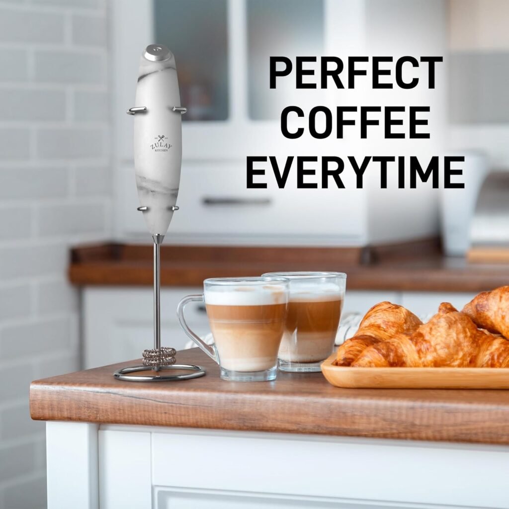 Zulay Kitchen Powerful Milk Frother Wand With 2 Duracell Batteries - Ultra Fast Handheld Drink Mixer - Electric Whisk Foam Maker for Coffee, Lattes, Cappuccino, Matcha, Hot Chocolate  Creamer - Black