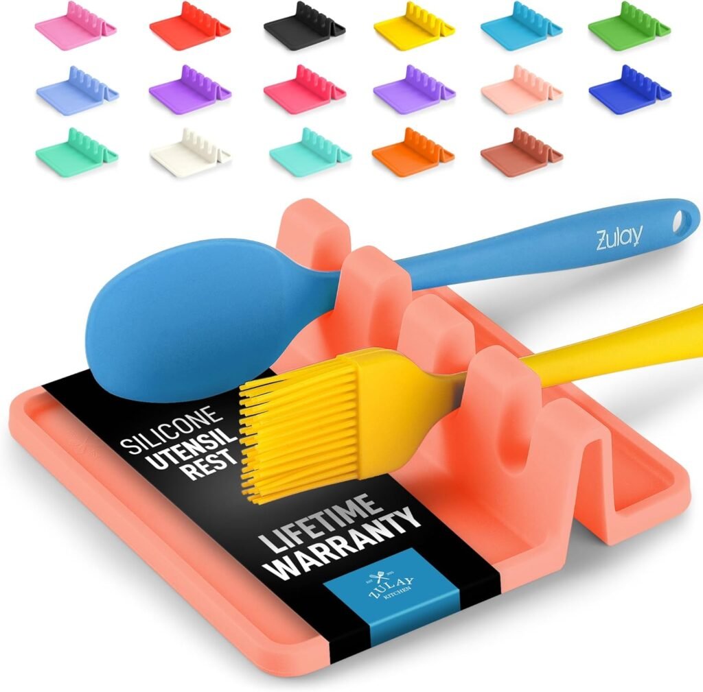 Zulay Kitchen Silicone Utensil Rest - BPA-Free, Durable Spoon Rest with Drip Pad - Heat-Resistant Spoon Rest for Stove Top - Spoon Rest for Kitchen Counter - Kitchen Gadgets  Kitchen Utensils Holder