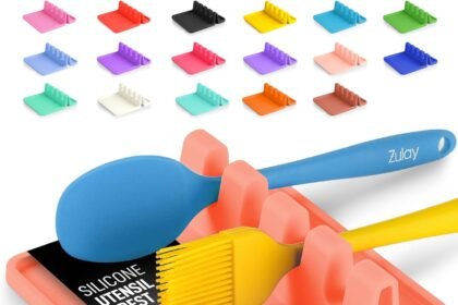 Zulay kitchen silicone utensil rest bpa free durable spoon rest with drip pad heat resistant spoon rest for stove top sp 1