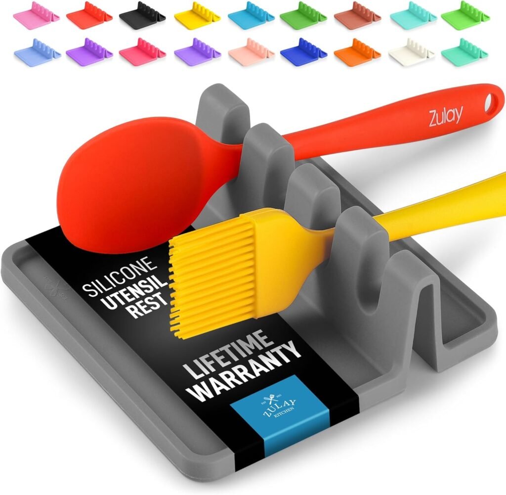 Zulay Kitchen Silicone Utensil Rest - BPA-Free, Durable Spoon Rest with Drip Pad - Heat-Resistant Spoon Rest for Stove Top - Spoon Rest for Kitchen Counter - Kitchen Gadgets  Kitchen Utensils Holder