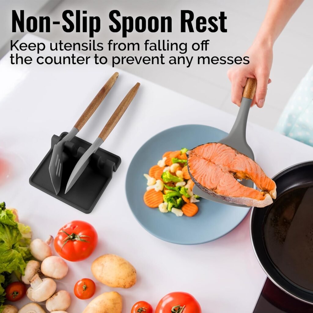 Zulay Kitchen Silicone Utensil Rest - BPA-Free, Durable Spoon Rest with Drip Pad - Heat-Resistant Spoon Rest for Stove Top - Spoon Rest for Kitchen Counter - Kitchen Gadgets  Kitchen Utensils Holder